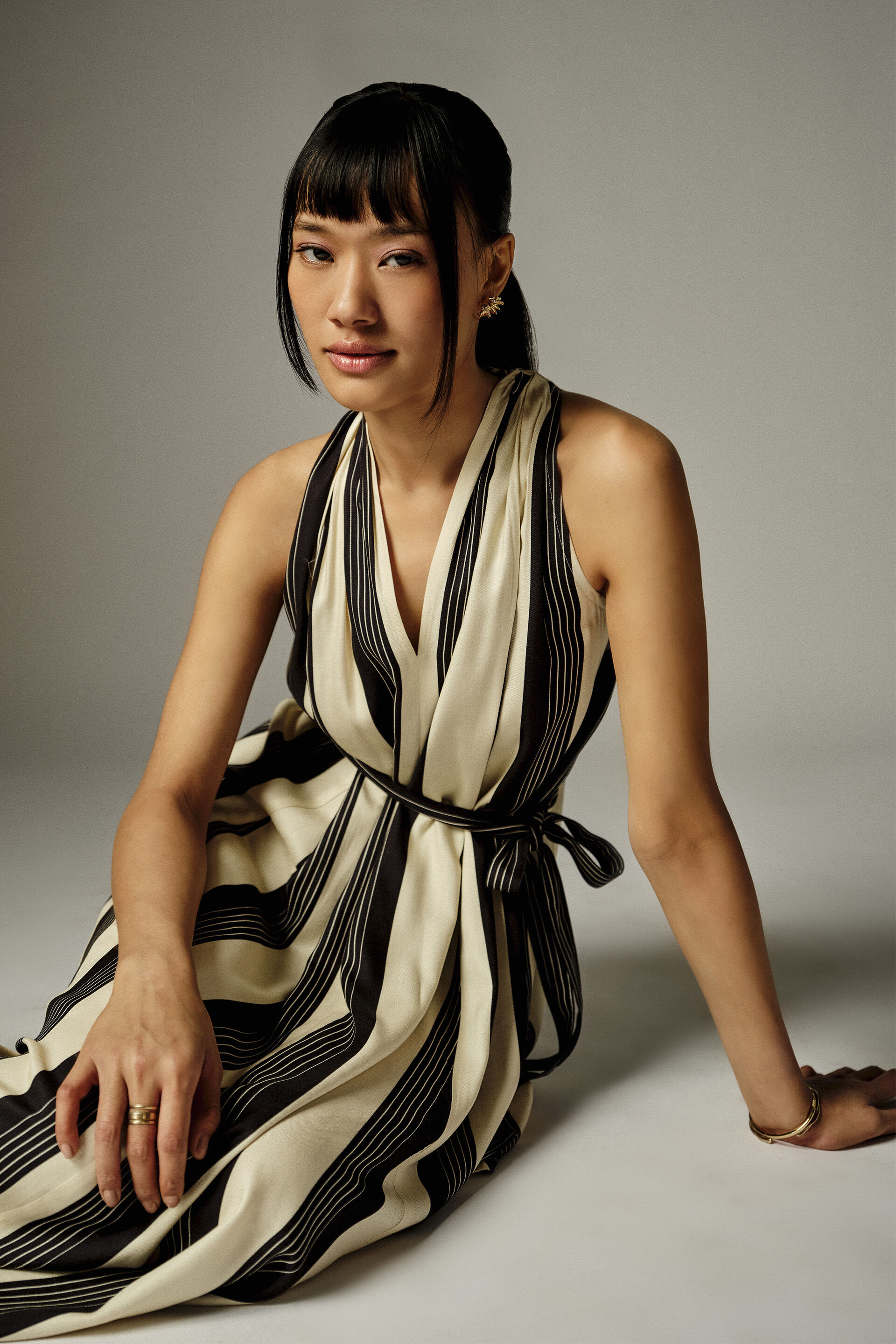 Sandra Striped Midi Dress, Black, image 3